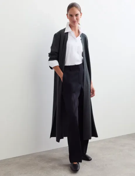 Jaeger Pure Merino Wool V-Neck Longline Cardigan Charcoal