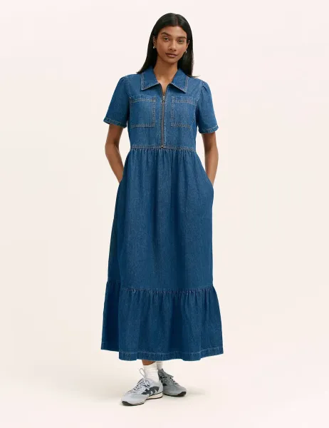 Finery London Pure Cotton Denim Midi Shirt Dress Denim