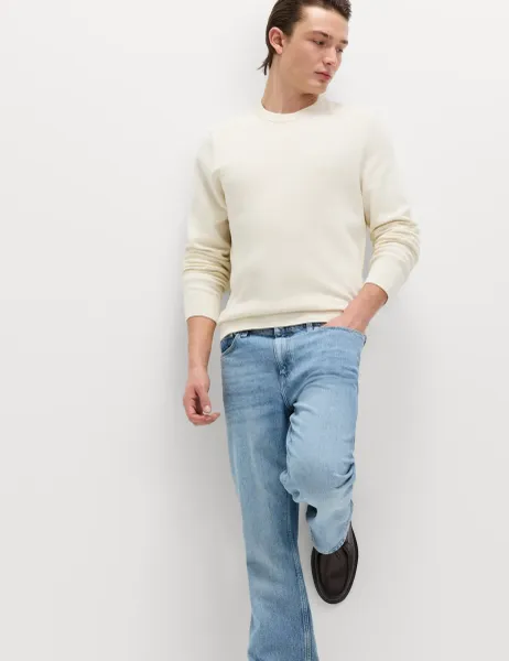 Marks & Spencer Pure Cotton Textured Crew Neck Jumper Ecru