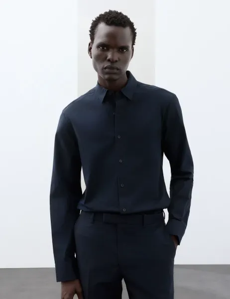 Autograph Slim Fit Cotton Stretch 360 Flex Shirt Dark Navy