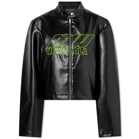 Faux Leather Perforated Biker Jacket