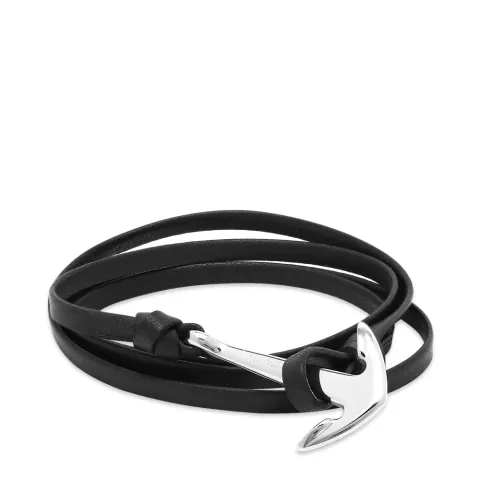 Silver Anchor Leather Bracelet