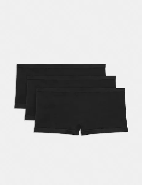Marks & Spencer 3 Pack Comfort Rib Seamless Boxer Shorts Black