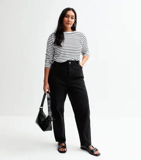 Women's Plus Size Black High Waist Mom Jeans Curves