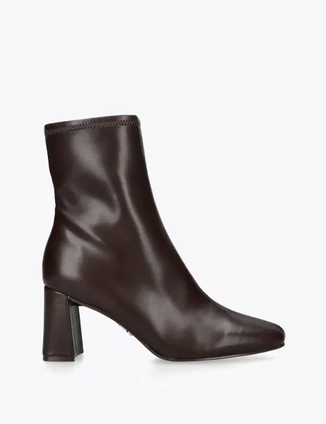 Steve Madden Hurst Leather Block Heel Ankle Boots Dark Brown