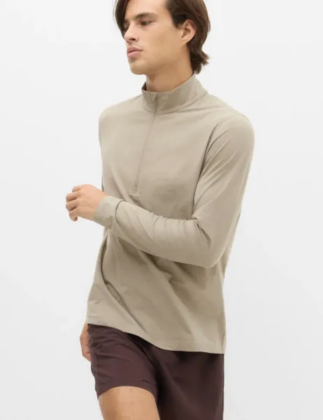 Goodmove Supersoft Funnel Neck Half Zip Top Mocha