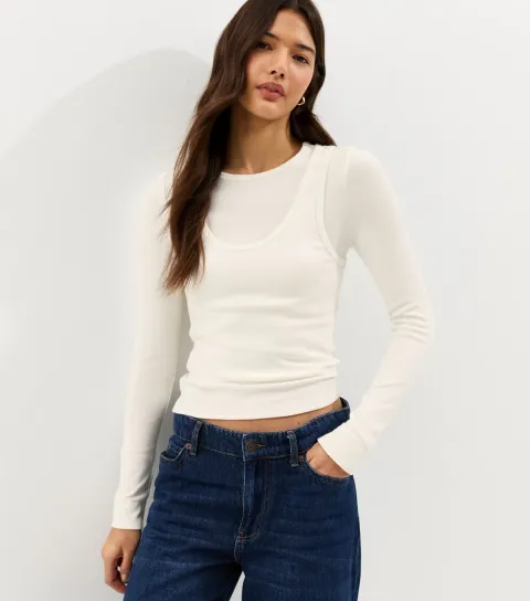 Women's Off White Layered Long Sleeve Top