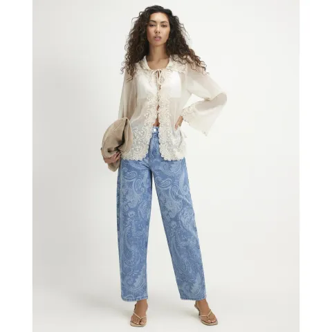 River Island Mid Rise Paisley Core Barrel Leg Jeans
