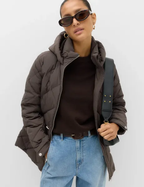 Marks & Spencer Feather & Down Diamond Quilted Hooded Jacket Truffle
