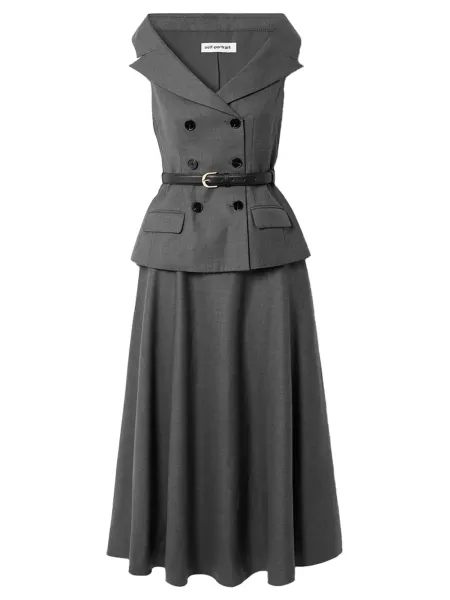 Grey Wool Tailored Midi Dress