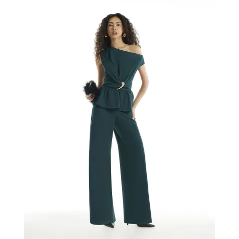 River Island One Shoulder Buckle Detail Jumpsuit