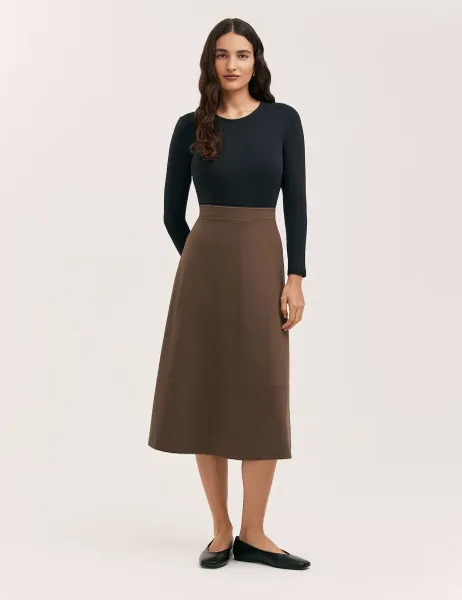 Finery London Jersey Midi A-Line Skirt Brown