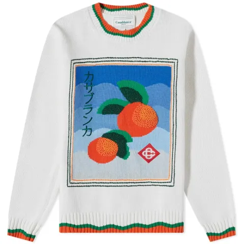 Orange Intarsia Crew Knit