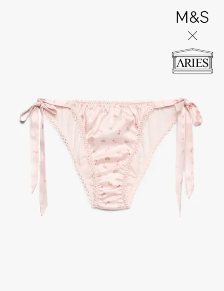 Pure Silk Tie Detail Knickers Pink Mix