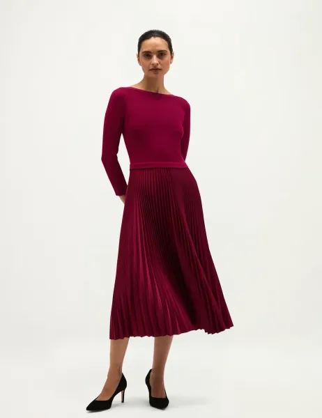 Hobbs Slash Neck Knitted Midi Dress Pink