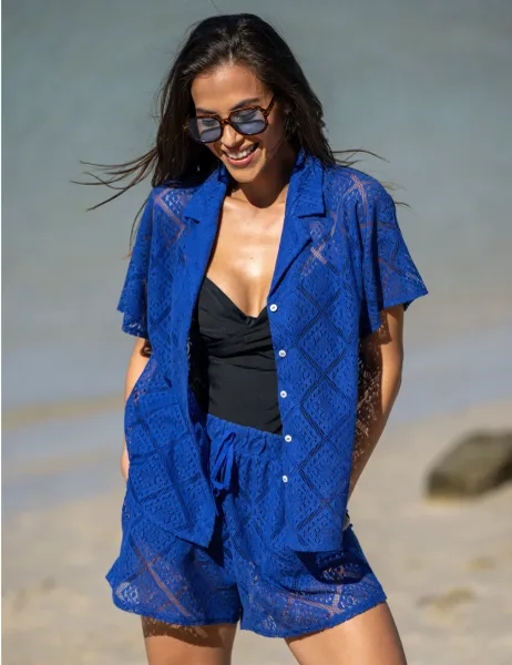 Pour Moi Free Spirit Crochet Co-Ord Shirt & Short Set