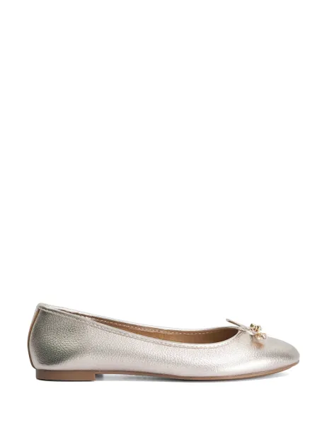 Dune London Wide Fit Charm Trim Leather Ballet Pumps Gold