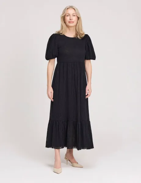 Finery London Burnout Jersey Midi Tiered Dress Black