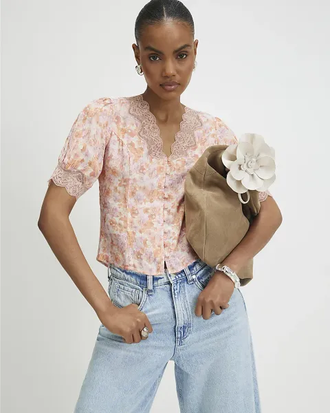 River Island Ditsy Floral Lace Trim Blouse