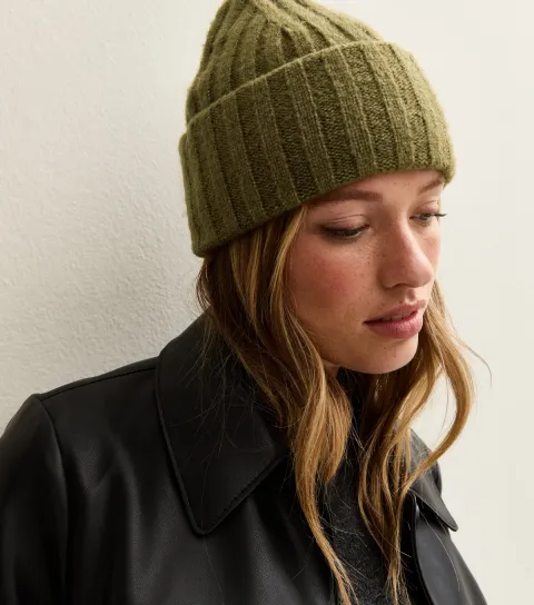 New Look Dark Khaki Thick Rib Beanie