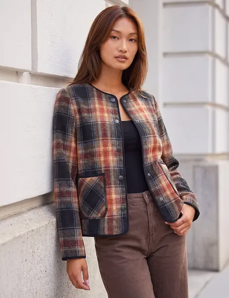 Roman Checked Button Front Jacket Dark Orange