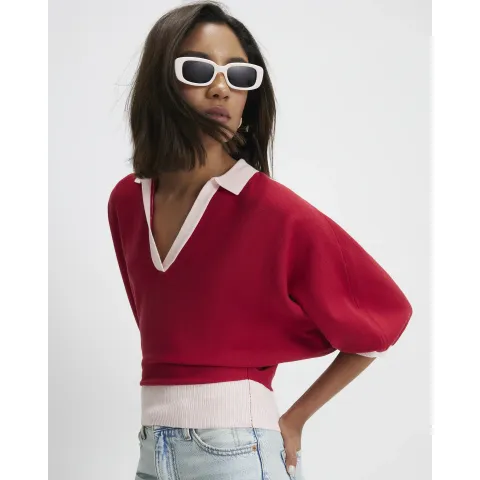 River Island Knitted Colour Block Slouch Polo Top