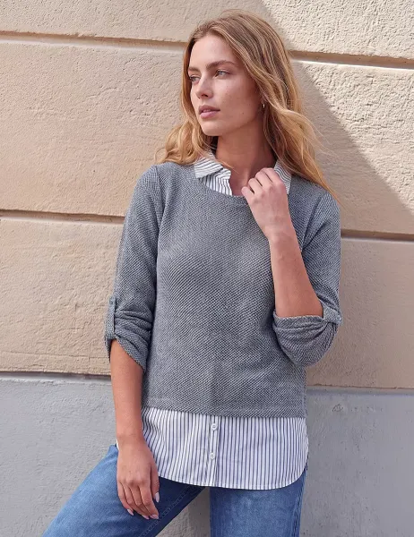 Roman Textured 2 In 1 Mock Shirt Jumper Blue Mix