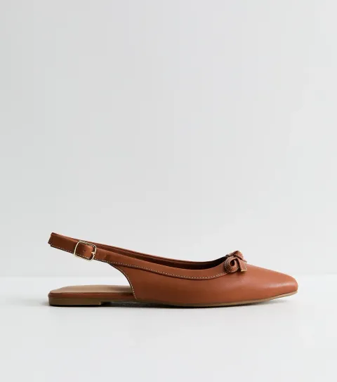 Women's Wide Fit Tan Faux Leather Slingback Flats Vegan