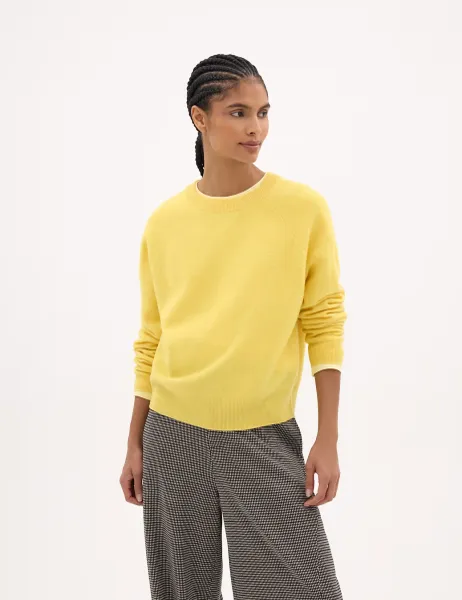 HUSH Pure Merino Wool Crew Neck Jumper Bright Yellow
