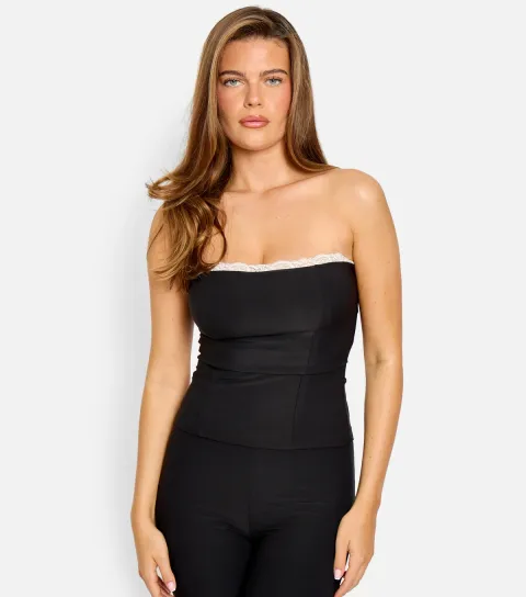 Public Desire Women's Black Lace Trim Bandeau Top