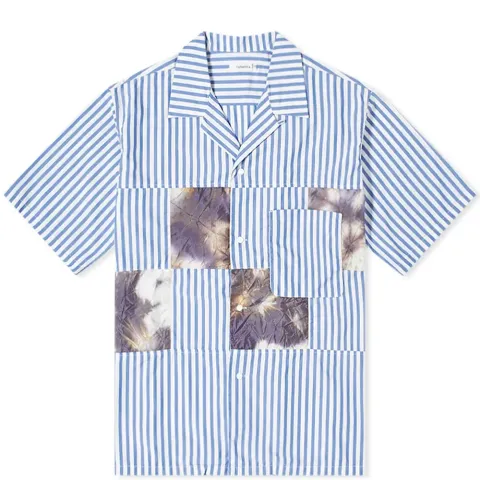 Open Collar Patchwork Stripe Shirt
