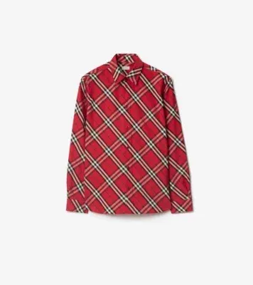 Relaxed Fit Check Cotton Shirt in Post red