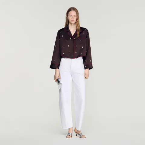 Shirt with beads and rhinestones