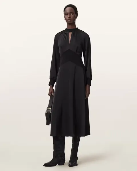 Roya Ribbed Trim Midi Dress