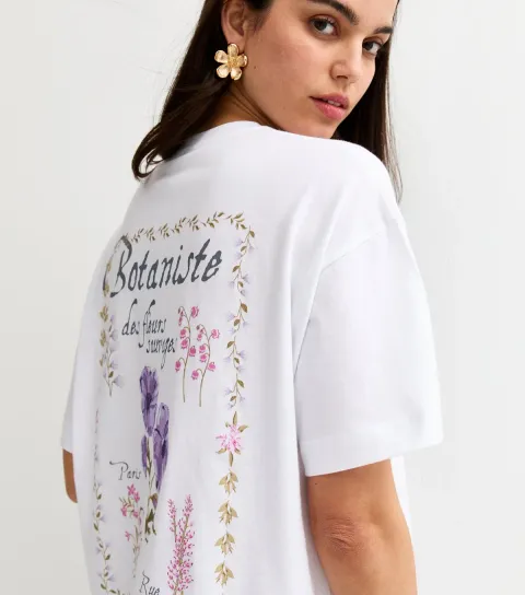Women's White Botaniste Print Oversized T-Shirt