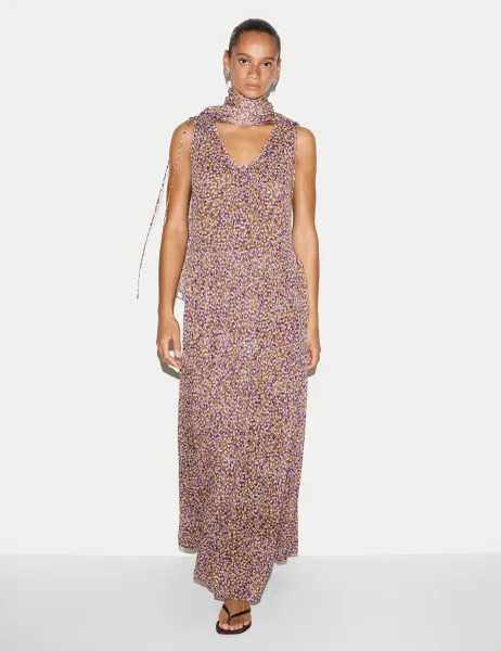 Jigsaw Floral Scoop Neck Maxi Tiered Dress Purple Mix