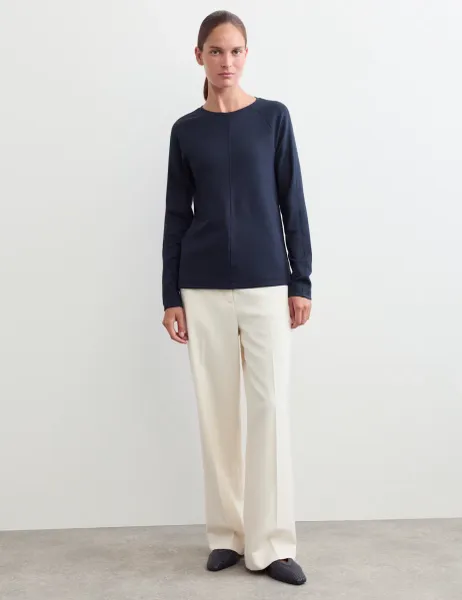 Jaeger Seam Detail Long Sleeve Top Navy