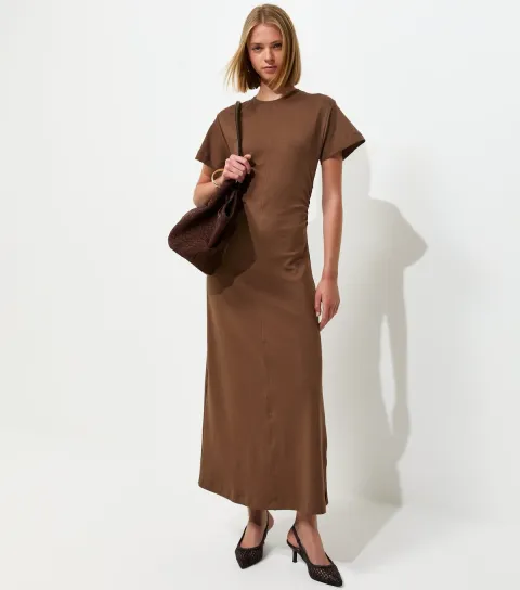 New Look Women's Brown Shirred Side Jersey Midi Dress