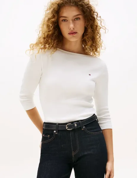 Tommy Hilfiger Pure Cotton Boat Neck Top White