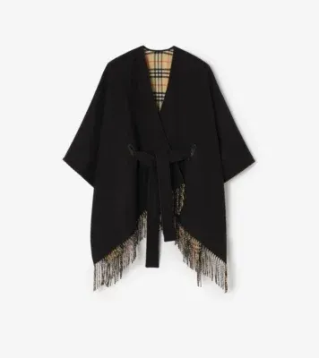 Wool Tay Cape in Black/sand beige