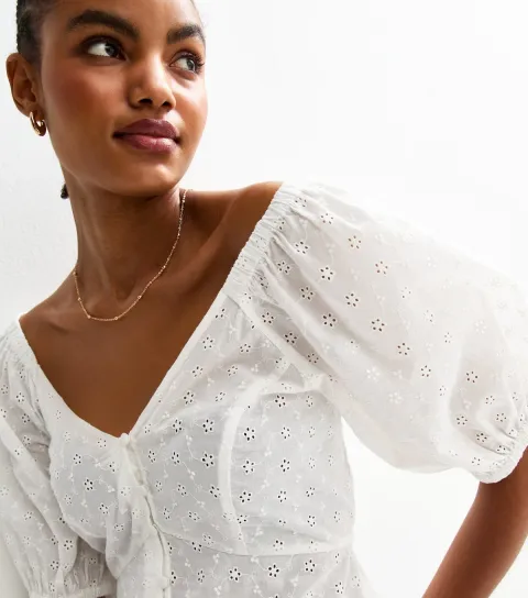 New Look Women's Tall White Cotton Broderie Anglaise Blouse