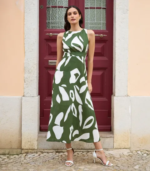 Women's Green Abstract Print Maxi Dress
