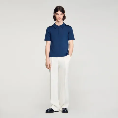 Knitted polo shirt with zip collar