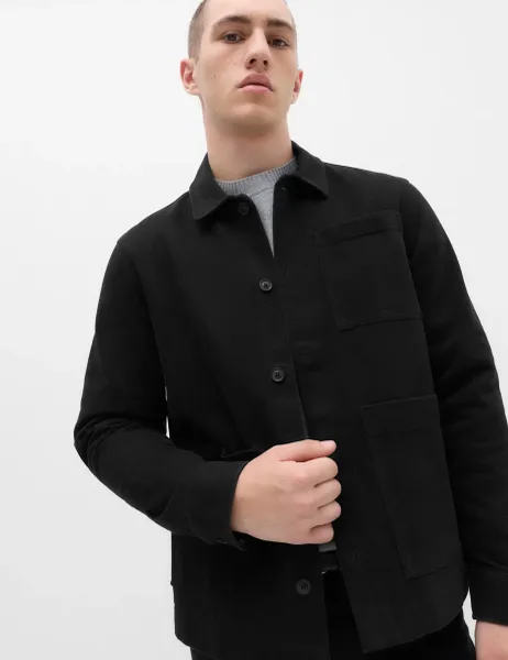 Marks & Spencer Regular Fit Pure Cotton Twill Overshirt Black