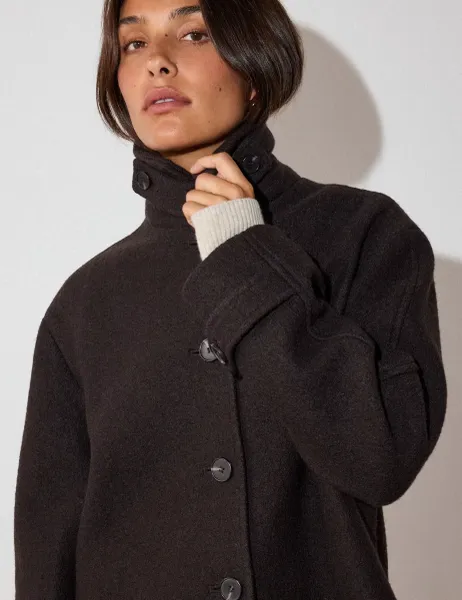 Whistles Wool Rich Textured Collared Short Boyfriend Coat Brown