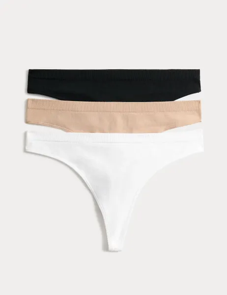 Marks & Spencer 3 Pack Comfort Rib Seamless Thongs Opaline Mix