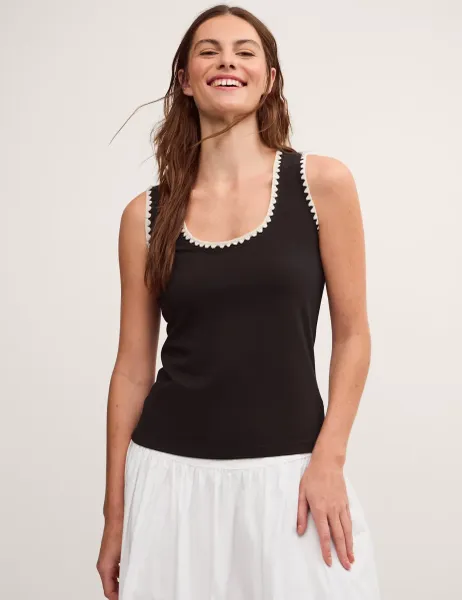 Monsoon Cotton Rich Jersey Cami Top Black Mix