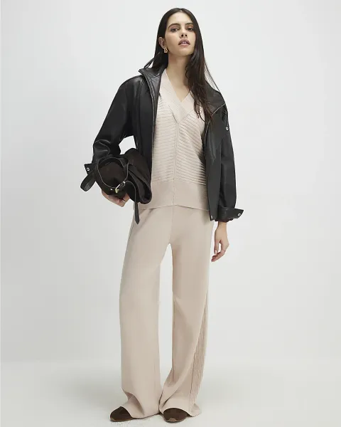 River Island Wide Leg Knitted Rib Trousers