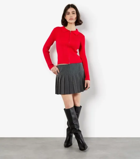 Women's Dark Grey Pinstripe Pleated Front Mini Skort