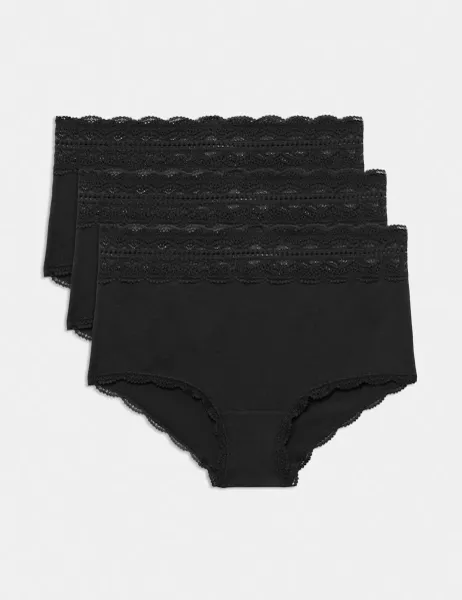 Marks & Spencer 3pk Cotton Rich High Rise Shorts Black